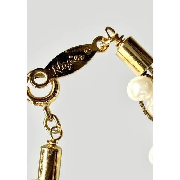 Vintage Napier Gold Tone Faux Pearl Necklace | Signed | Classic Elegance - Picture 5 of 6
